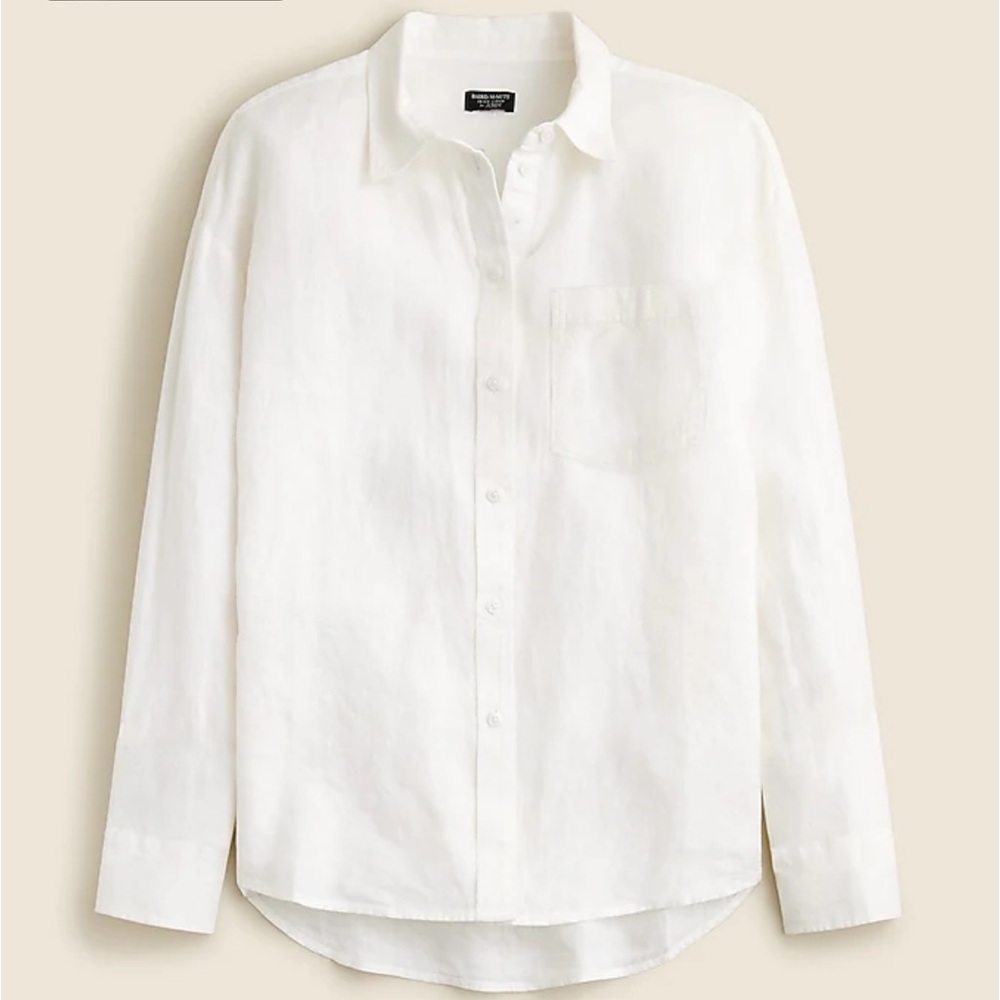 J. Crew White Linen Button Down Long Sleeve Shirt Large